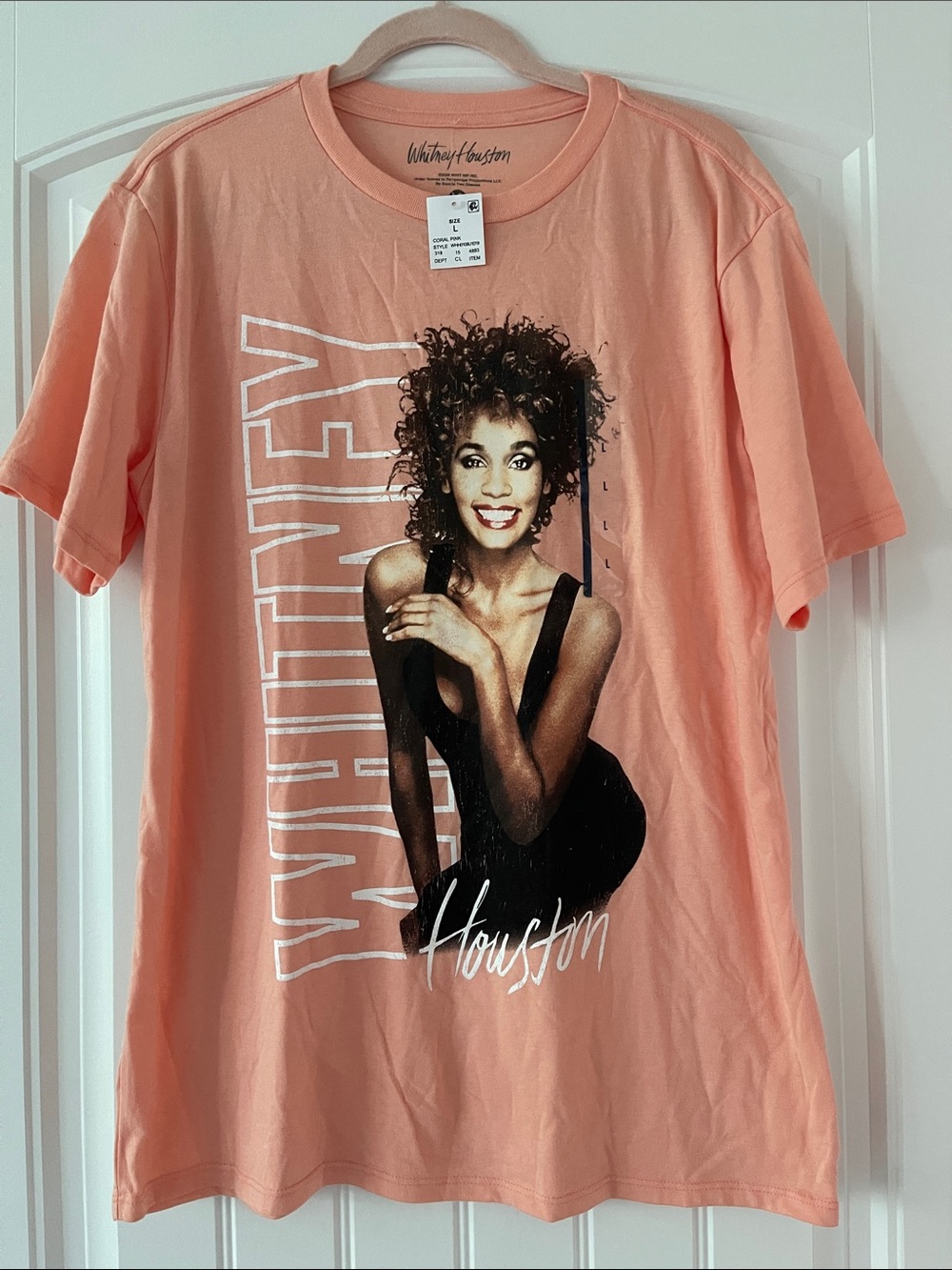 Whitney Houston Coral Pink T Shirt Large NWT